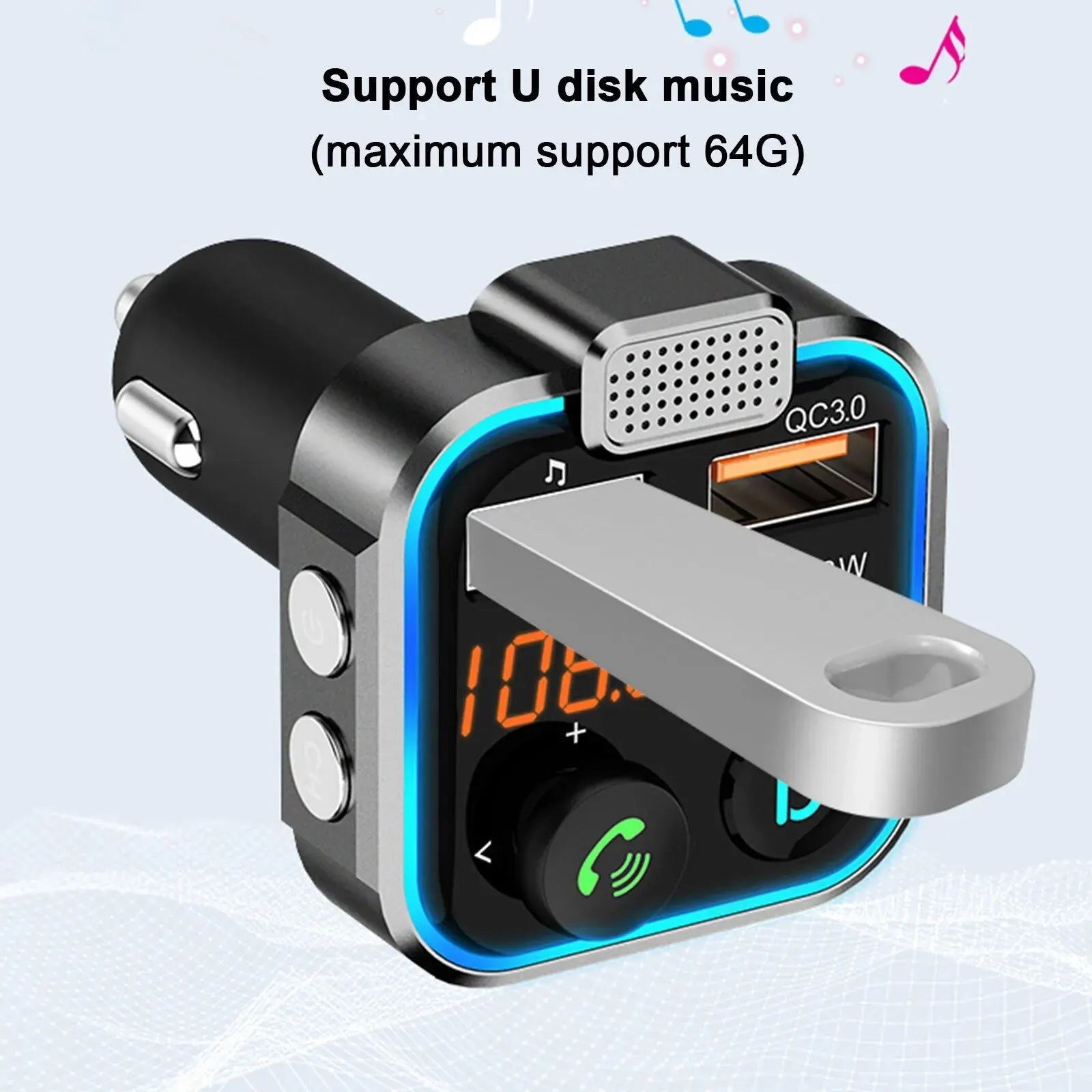Car Hands-free Bluetooth 5.0 FM Transmitter Car Kit MP3 Modulator Player Handsfree Audio Receiver QC3.0 18W 2 USB Fast Charger - Slobuy