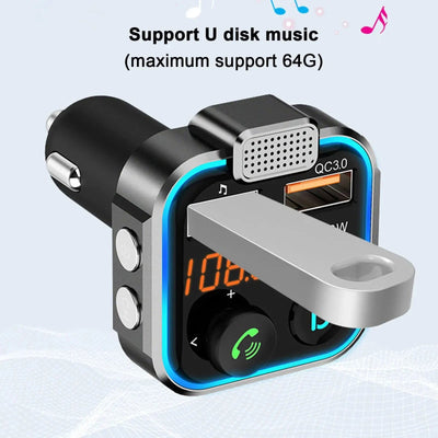Car Hands-free Bluetooth 5.0 FM Transmitter Car Kit MP3 Modulator Player Handsfree Audio Receiver QC3.0 18W 2 USB Fast Charger - Slobuy