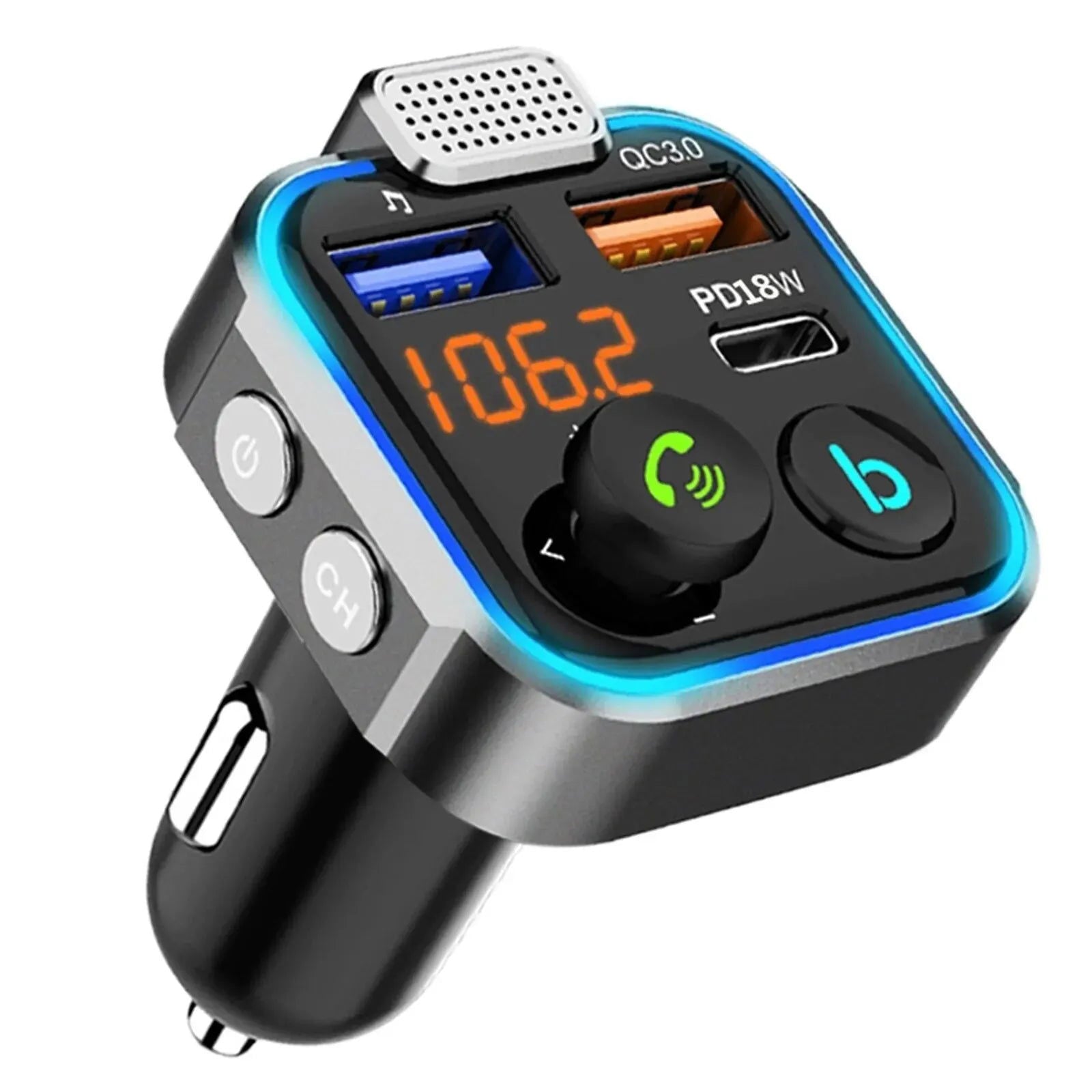 Car Hands-free Bluetooth 5.0 FM Transmitter Car Kit MP3 Modulator Player Handsfree Audio Receiver QC3.0 18W 2 USB Fast Charger - Slobuy
