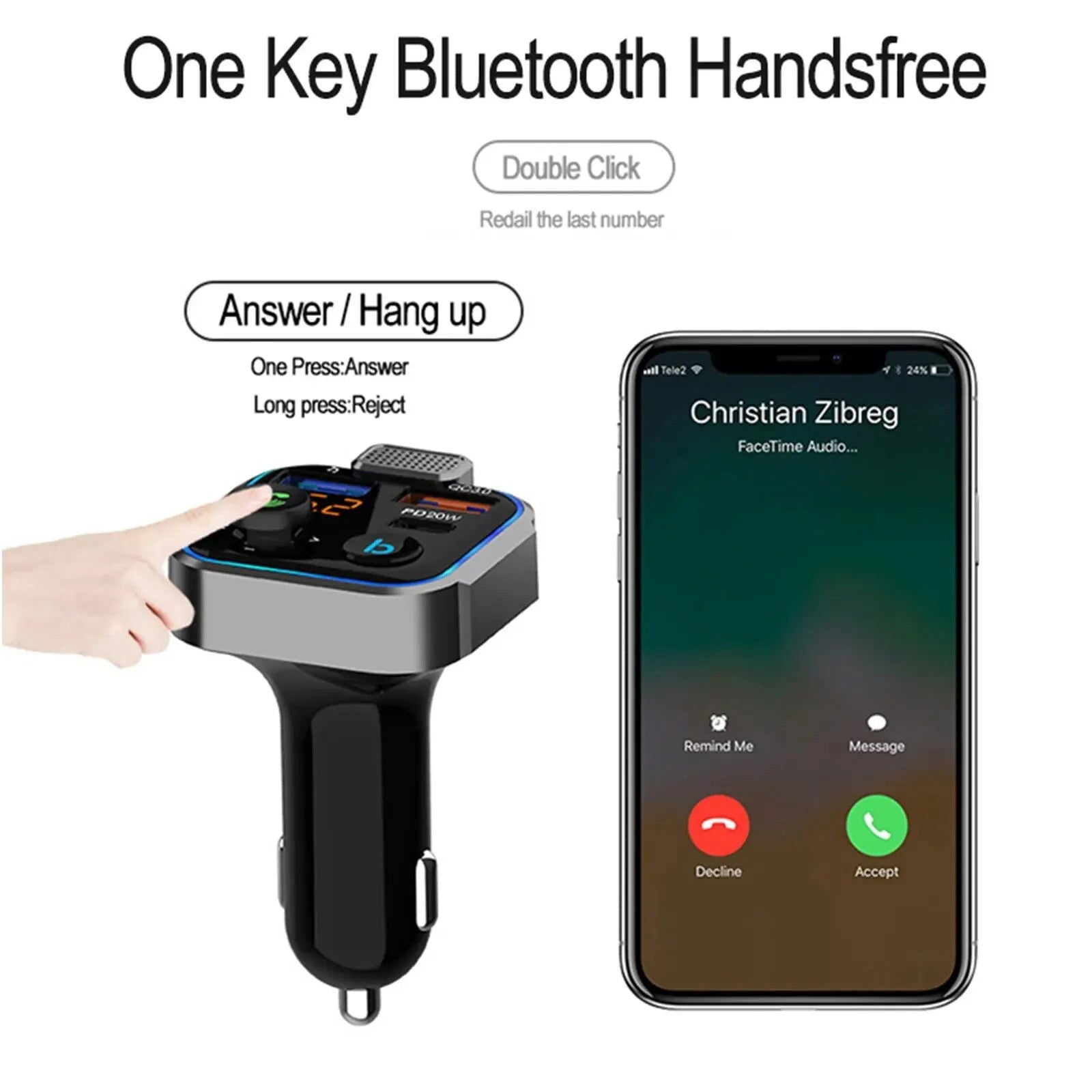Car Hands-free Bluetooth 5.0 FM Transmitter Car Kit MP3 Modulator Player Handsfree Audio Receiver QC3.0 18W 2 USB Fast Charger - Slobuy