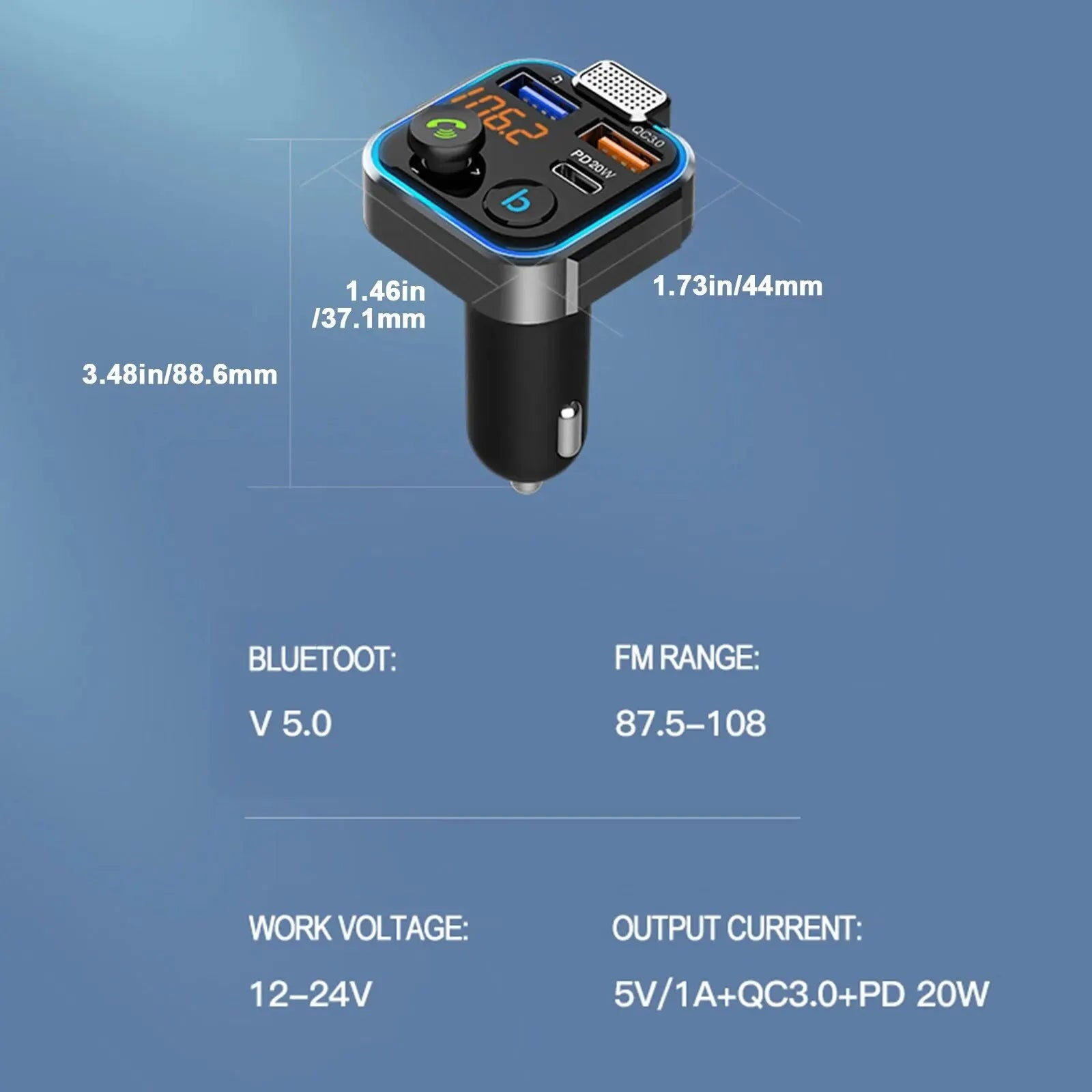 Car Hands-free Bluetooth 5.0 FM Transmitter Car Kit MP3 Modulator Player Handsfree Audio Receiver QC3.0 18W 2 USB Fast Charger - Slobuy
