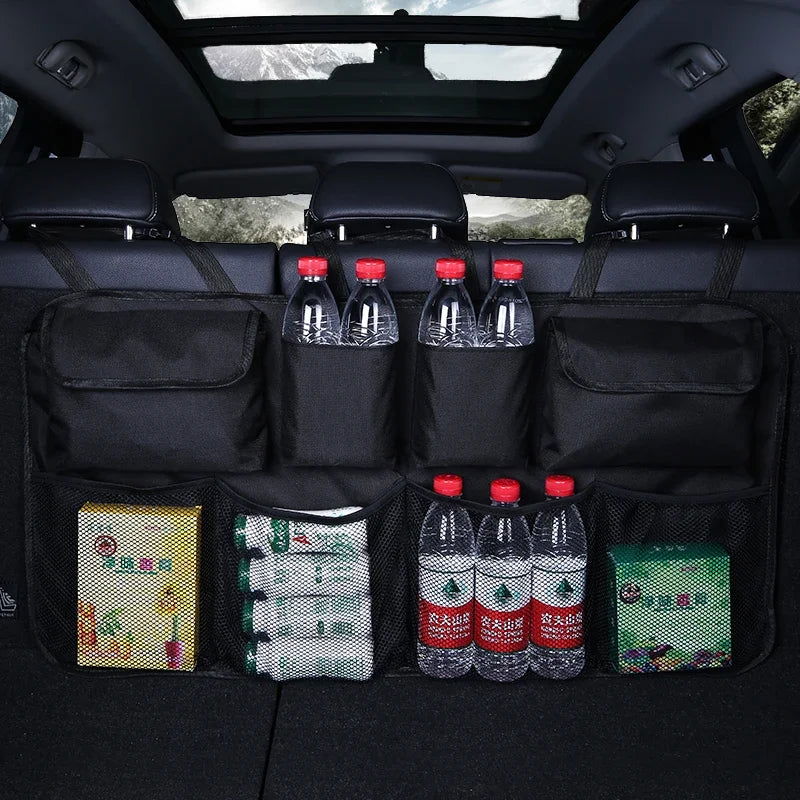 Car Rear Seat Back Organizer Auto Trunk Net Mesh Cargo Storage Bag Pocket Cover Stowing Tidying Interior Camping Accessories - Slobuy