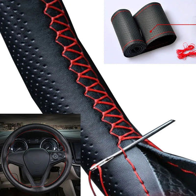 Car Steering Wheel Cover Needles And Braid Thread Artificial Leather Car Covers Suite 3 Color DIY Texture Soft Auto Accessories - Slobuy