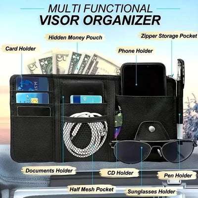 Car Sun Visor Organizer Sunglass Mobile Phone Holder Bracket Car Auto Interior Accessories Pocket Card Storage Pouch Mount Stand - Slobuy