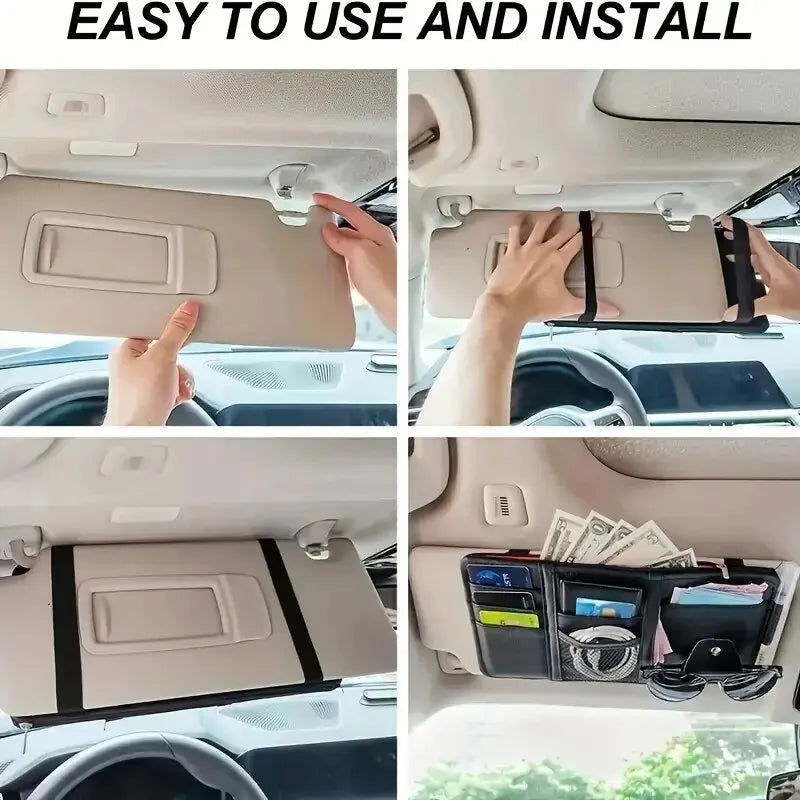 Car Sun Visor Organizer Sunglass Mobile Phone Holder Bracket Car Auto Interior Accessories Pocket Card Storage Pouch Mount Stand - Slobuy