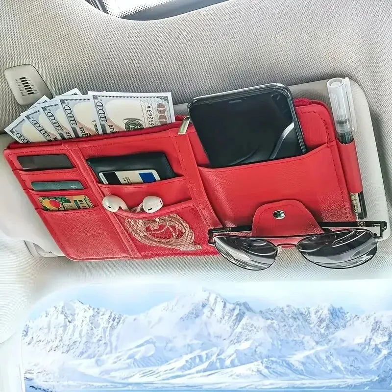 Car Sun Visor Organizer Sunglass Mobile Phone Holder Bracket Car Auto Interior Accessories Pocket Card Storage Pouch Mount Stand - Slobuy