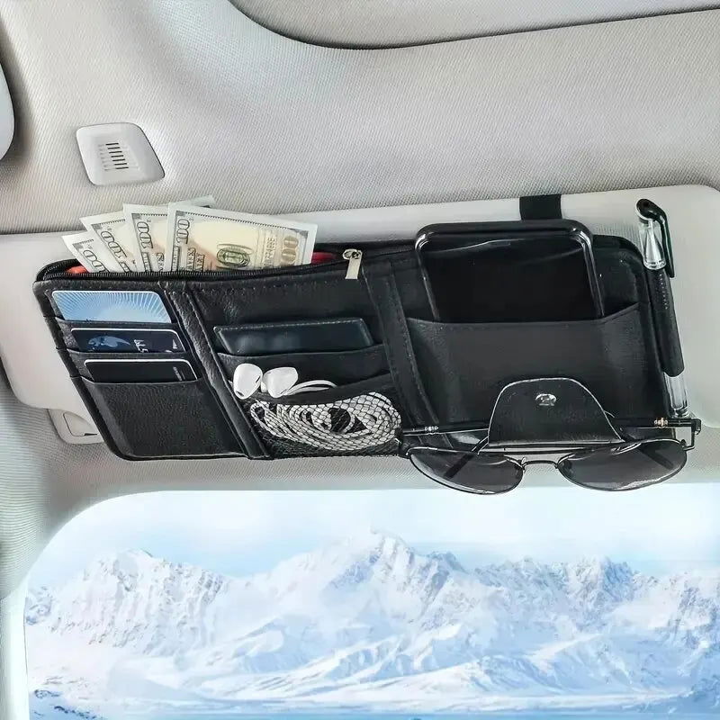 Car Sun Visor Organizer Sunglass Mobile Phone Holder Bracket Car Auto Interior Accessories Pocket Card Storage Pouch Mount Stand - Slobuy