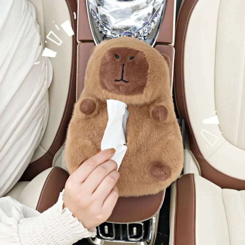 Car Tissue Boxes Capybara Plush accessories Car Backseat Hanging Tissue Bag Box Plush holder cover Auto Toys Interior Decoration - Slobuy