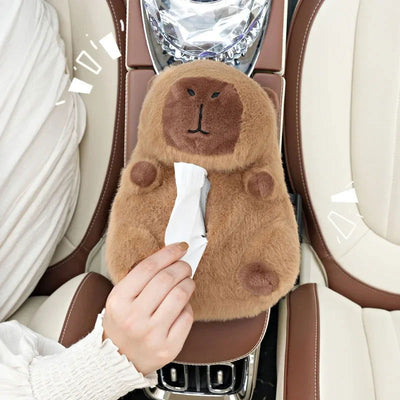Car Tissue Boxes Capybara Plush accessories Car Backseat Hanging Tissue Bag Box Plush holder cover Auto Toys Interior Decoration - Slobuy