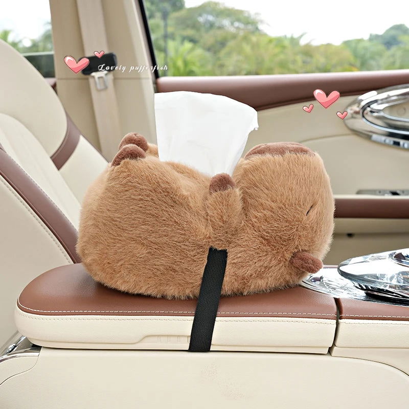 Car Tissue Boxes Capybara Plush accessories Car Backseat Hanging Tissue Bag Box Plush holder cover Auto Toys Interior Decoration - Slobuy