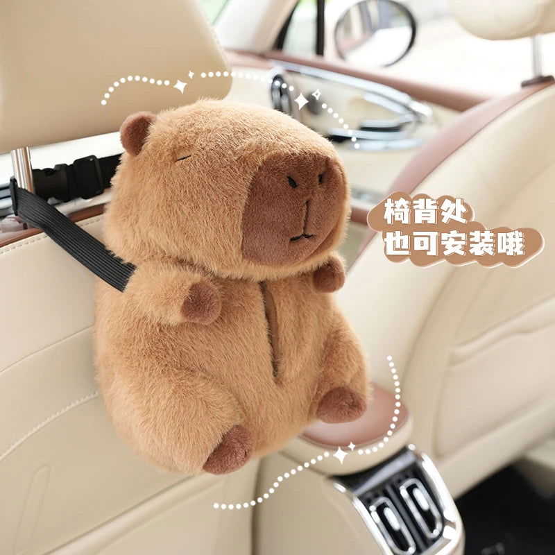 Car Tissue Boxes Capybara Plush accessories Car Backseat Hanging Tissue Bag Box Plush holder cover Auto Toys Interior Decoration - Slobuy