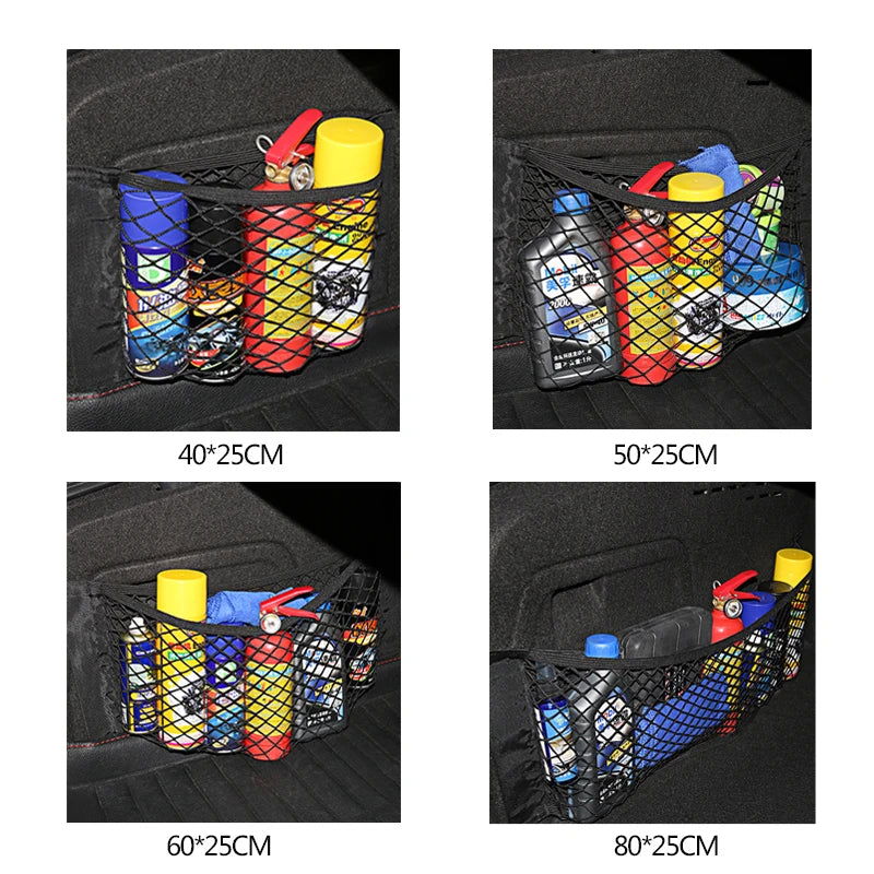 Car Trunk Mesh Organizer Car Tail Storage Net Seat Back Pocket Universal Trunk Bag Auto Magic Tape Network Interior Accessories - Slobuy