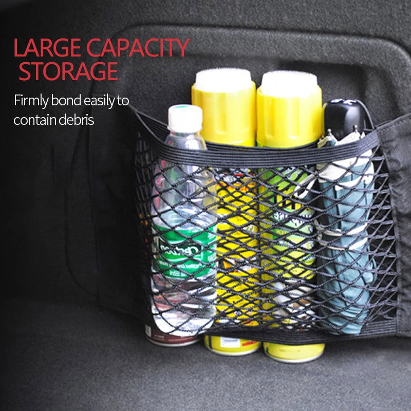 Car Trunk Mesh Organizer Car Tail Storage Net Seat Back Pocket Universal Trunk Bag Auto Magic Tape Network Interior Accessories - Slobuy