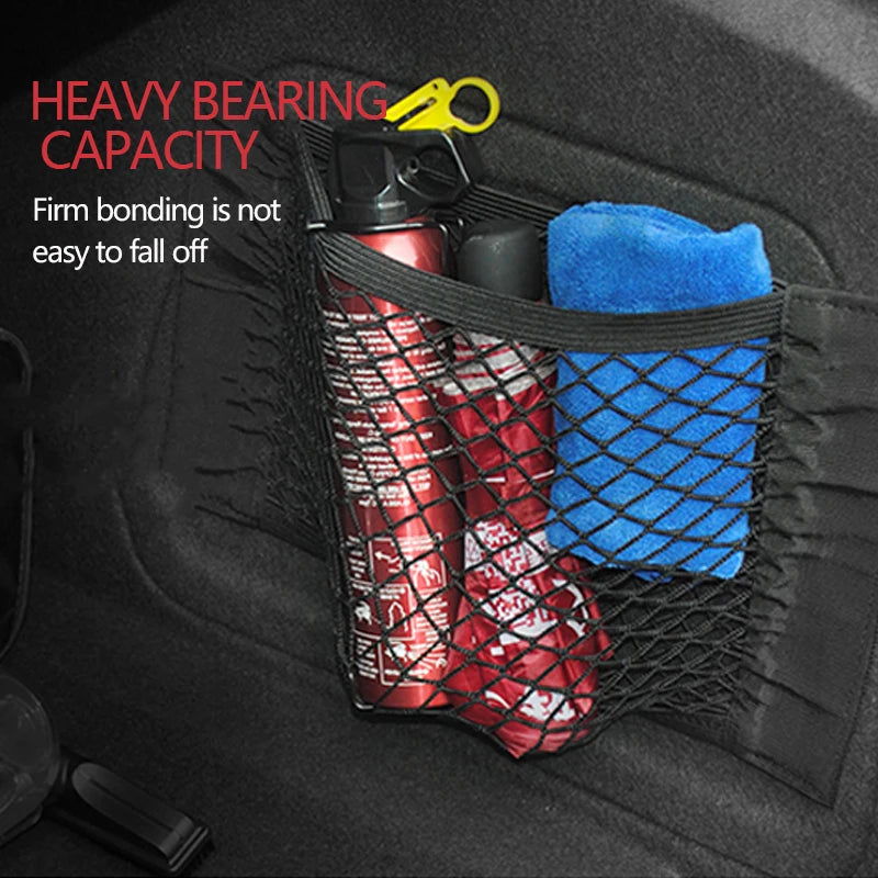Car Trunk Mesh Organizer Car Tail Storage Net Seat Back Pocket Universal Trunk Bag Auto Magic Tape Network Interior Accessories - Slobuy