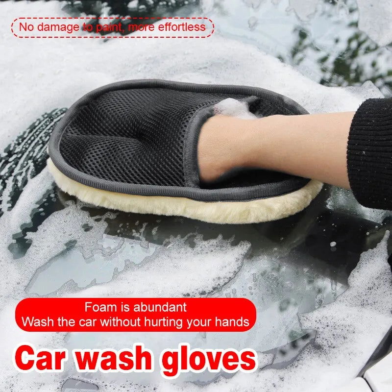 Car Wash Gloves Imitation Wool Velvet Non Damage Paint Wiping Cloth Waxing Thickening Car Beauty Products Wiping Gloves Cleaning - Slobuy