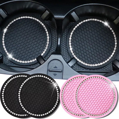 Car Water Cup Pad Holders Non-slip Diamond Rhinestone Rubber Mat for Bottle Holder Coaster Auto Interior Anti-skid Cup Holders - Slobuy