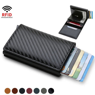 Carbon Fiber Slim Aluminum Men Wallet ID Credit Card Holder Mini RFID Wallet Automatic Pop up Bank Card Case Black Vallet 2023 - Slobuy