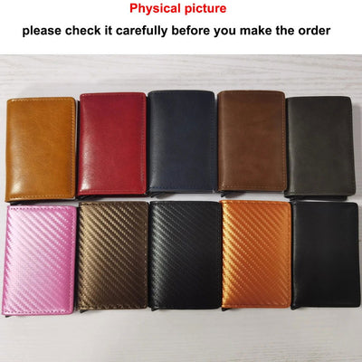Carbon Fiber Slim Aluminum Men Wallet ID Credit Card Holder Mini RFID Wallet Automatic Pop up Bank Card Case Black Vallet 2023 - Slobuy