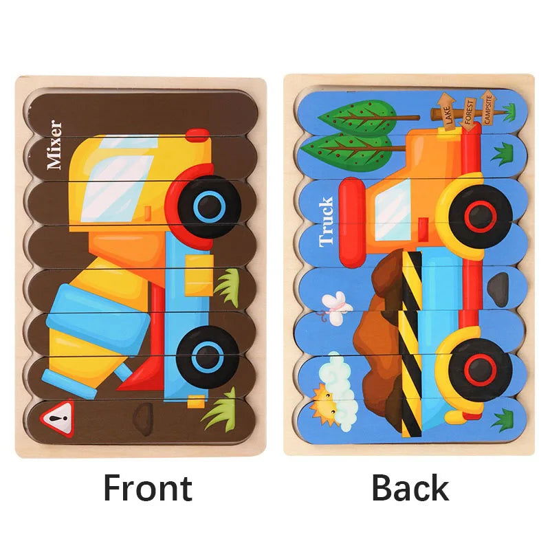 Cartoon Animal Double-sided Strip Wooden Puzzles Kids Montessori Jigsaw Game Baby Educational Toys for Children - Slobuy