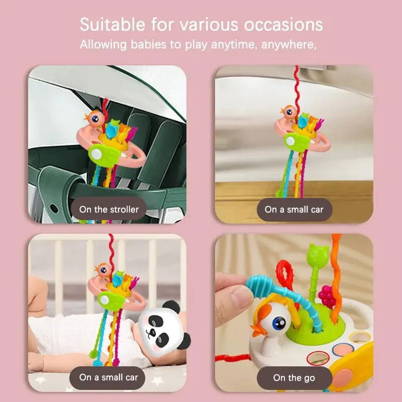Cartoon Duck Astronaut Pull String Montessori Activity Development Silicone Teething Sensory Grip Training Early Educational Toy - Slobuy