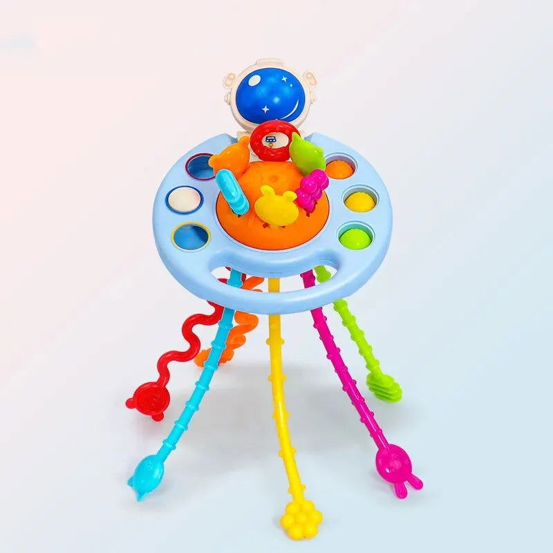 Cartoon Duck Astronaut Pull String Montessori Activity Development Silicone Teething Sensory Grip Training Early Educational Toy - Slobuy