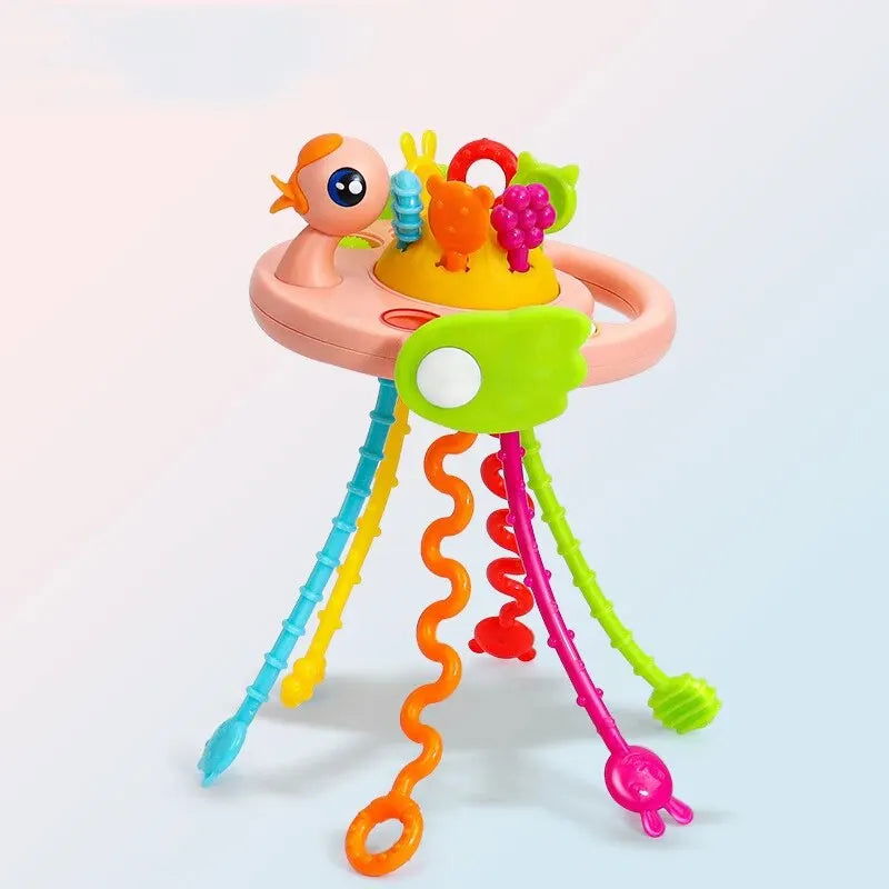 Cartoon Duck Astronaut Pull String Montessori Activity Development Silicone Teething Sensory Grip Training Early Educational Toy - Slobuy