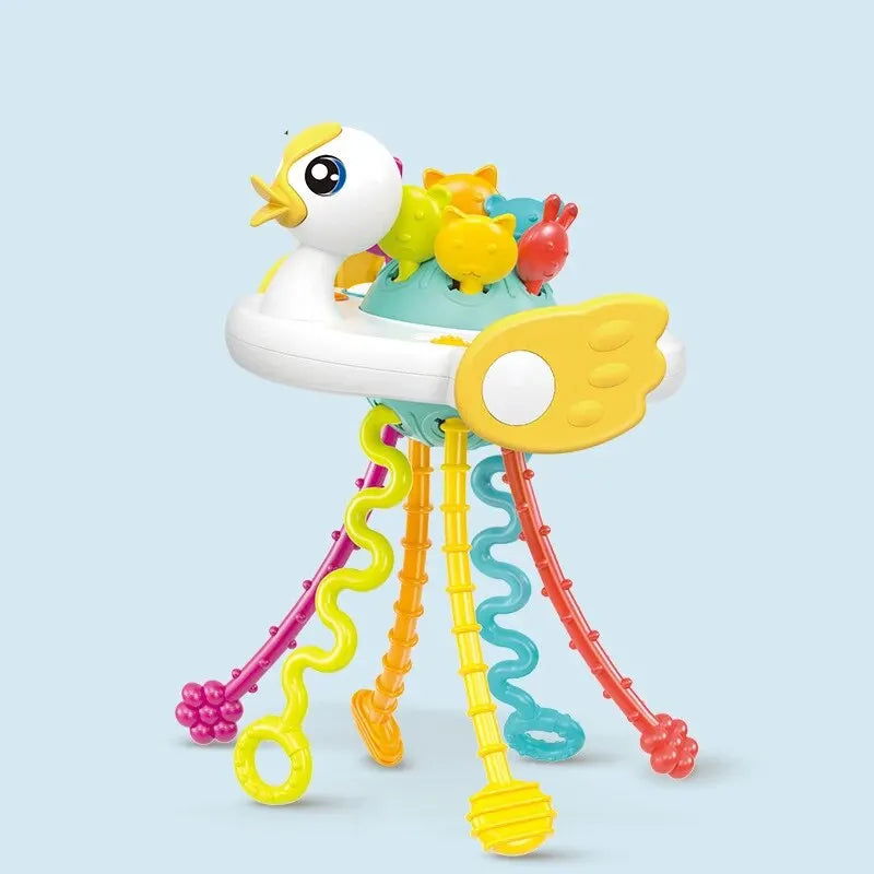 Cartoon Duck Astronaut Pull String Montessori Activity Development Silicone Teething Sensory Grip Training Early Educational Toy - Slobuy