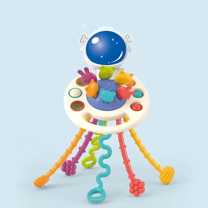 Cartoon Duck Astronaut Pull String Montessori Activity Development Silicone Teething Sensory Grip Training Early Educational Toy - Slobuy