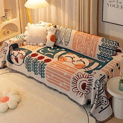 Cartoon Sofa Cover Double Use Beds Blanekets Throw Blanket Picnic Mat With Tassel Sofa Bed Universal Decorative - Slobuy