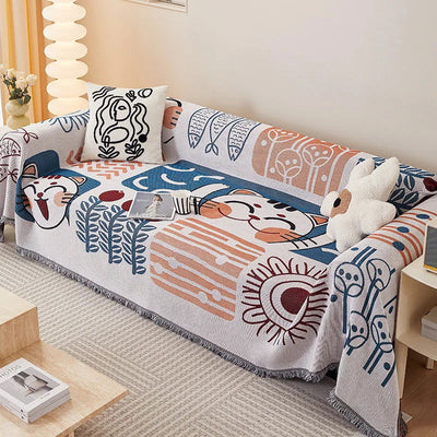 Cartoon Sofa Cover Double Use Beds Blanekets Throw Blanket Picnic Mat With Tassel Sofa Bed Universal Decorative - Slobuy