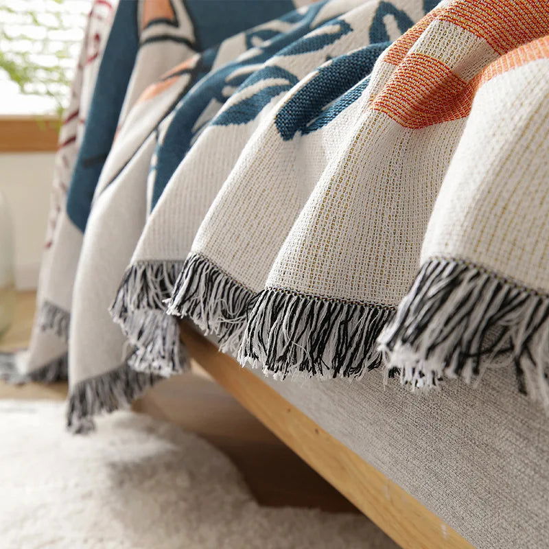 Cartoon Sofa Cover Double Use Beds Blanekets Throw Blanket Picnic Mat With Tassel Sofa Bed Universal Decorative - Slobuy