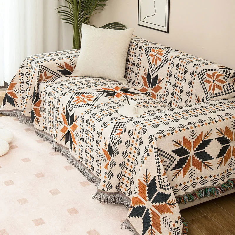 Cartoon Sofa Cover Double Use Beds Blanekets Throw Blanket Picnic Mat With Tassel Sofa Bed Universal Decorative - Slobuy