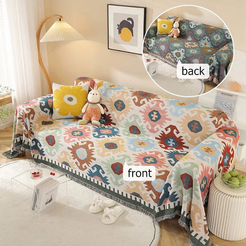 Cartoon Sofa Cover Double Use Beds Blanekets Throw Blanket Picnic Mat With Tassel Sofa Bed Universal Decorative - Slobuy