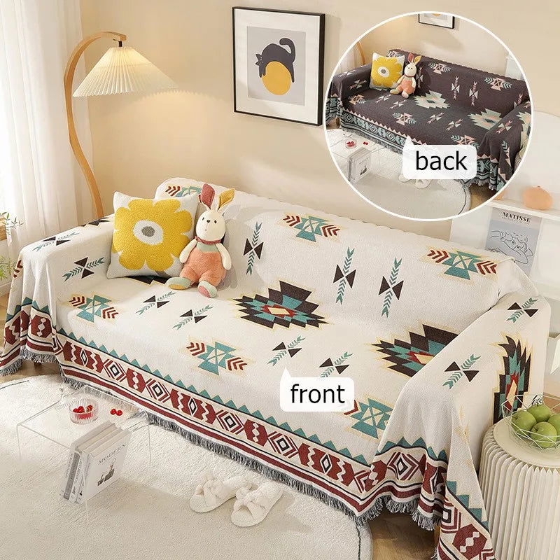 Cartoon Sofa Cover Double Use Beds Blanekets Throw Blanket Picnic Mat With Tassel Sofa Bed Universal Decorative - Slobuy