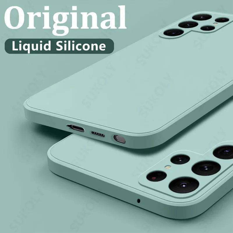 Case For Samsung Galaxy S24 S23 S22 Ultra S21 FE S21 Plus A55 A53 A52S A54 Shockproof Square Liquid Silicone Phone Cover Coque - Slobuy