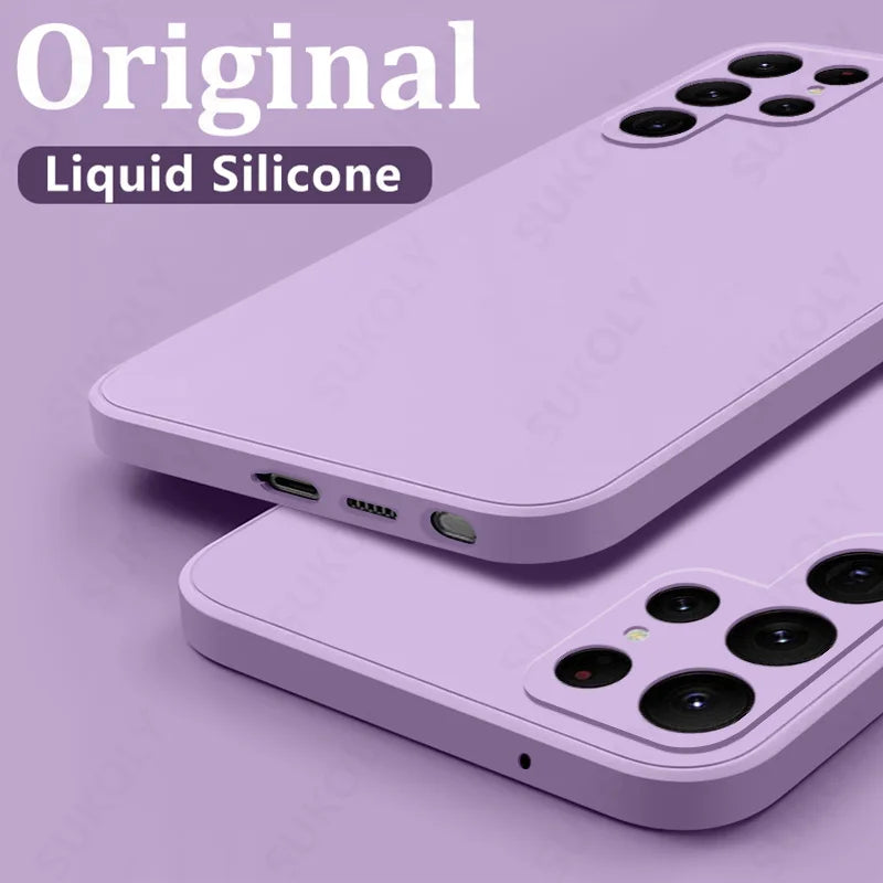 Case For Samsung Galaxy S24 S23 S22 Ultra S21 FE S21 Plus A55 A53 A52S A54 Shockproof Square Liquid Silicone Phone Cover Coque - Slobuy