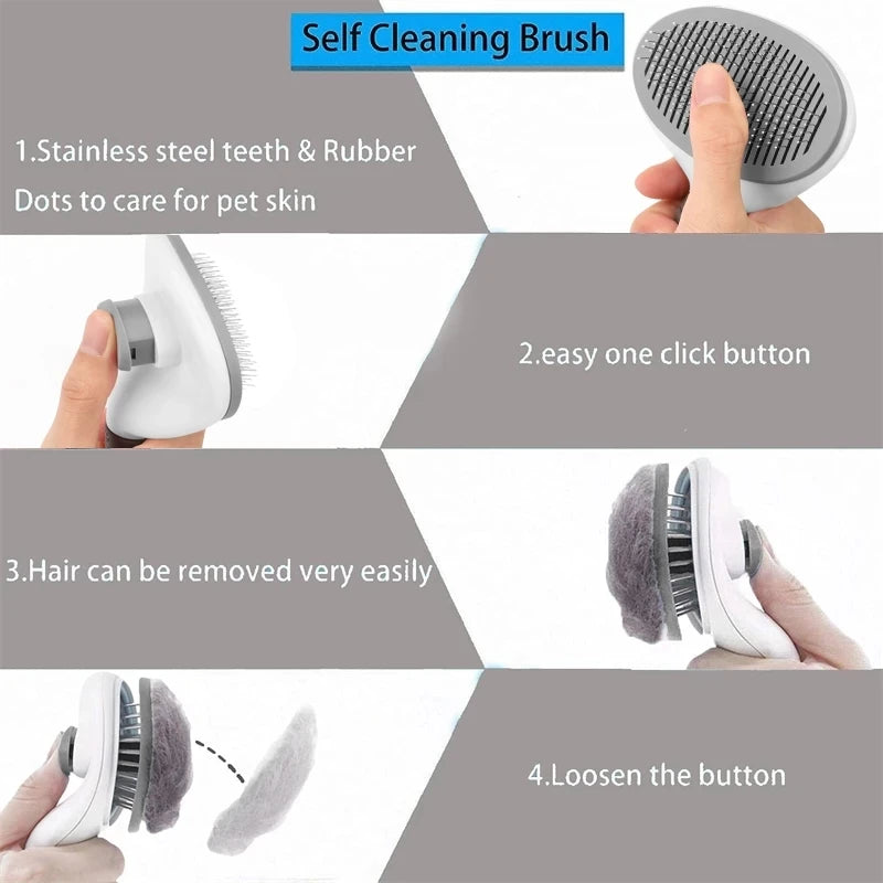 Cat Brush Remove Hair Pet Hair Removal Comb for Cats Non-slip Grooming Brush Stainless Steel Dog Combs Brushes Cat Accessories - Slobuy