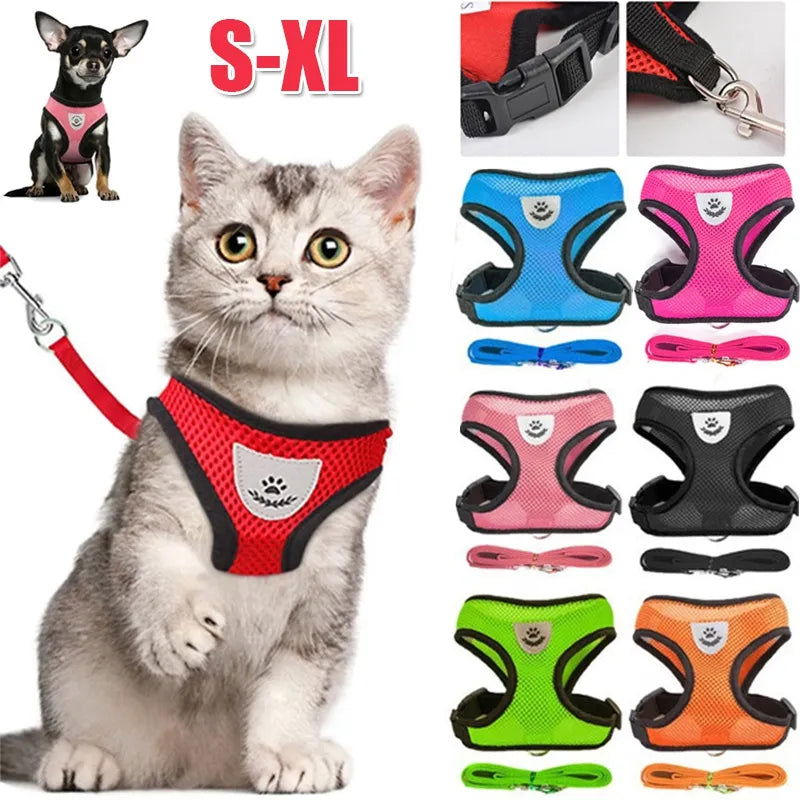 Cat Dog Harness with Lead Leash Adjustable Vest Polyester Mesh Breathable Harnesses Reflective sti for Small Dog Cat accessories - Slobuy