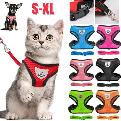 Cat Dog Harness with Lead Leash Adjustable Vest Polyester Mesh Breathable Harnesses Reflective sti for Small Dog Cat accessories - Slobuy