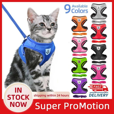 Cat Harness Vest Walking Lead Leash For Puppy Dogs Collar Polyester Adjustable Mesh Dog Harness For Small Medium Pet Accessories - Slobuy