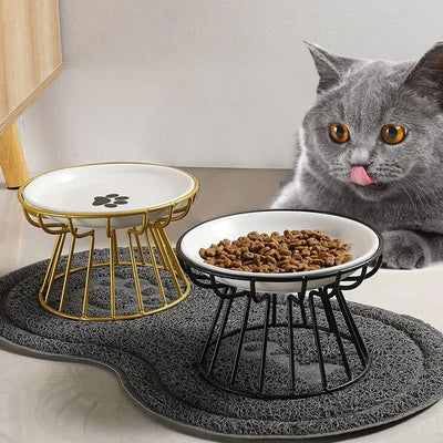 Cat Lift Bowl With Metal Stand Pet Ceramic Food Snacks Feeding Elevated Feeder Kitten Puppy Dish Dog Supplies Accessories - Slobuy