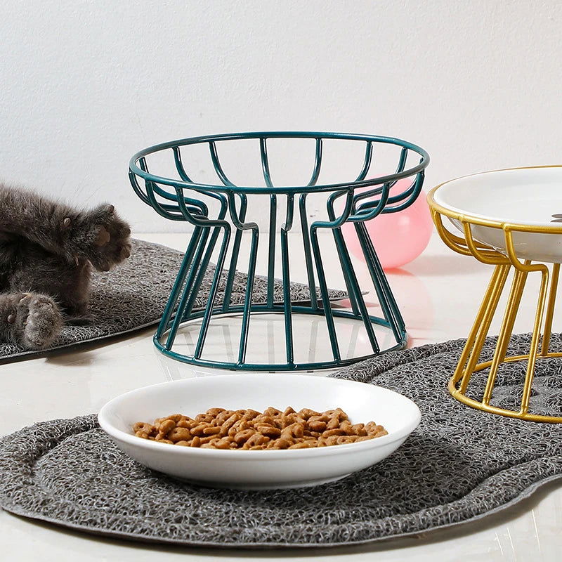 Cat Lift Bowl With Metal Stand Pet Ceramic Food Snacks Feeding Elevated Feeder Kitten Puppy Dish Dog Supplies Accessories - Slobuy