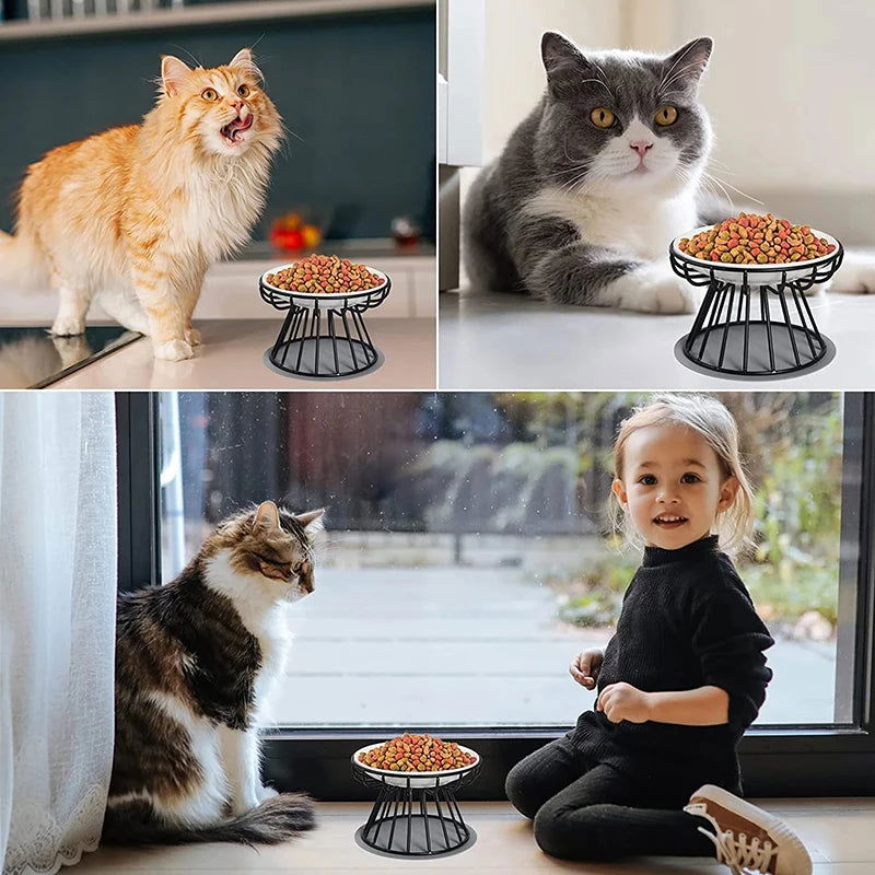 Cat Lift Bowl With Metal Stand Pet Ceramic Food Snacks Feeding Elevated Feeder Kitten Puppy Dish Dog Supplies Accessories - Slobuy