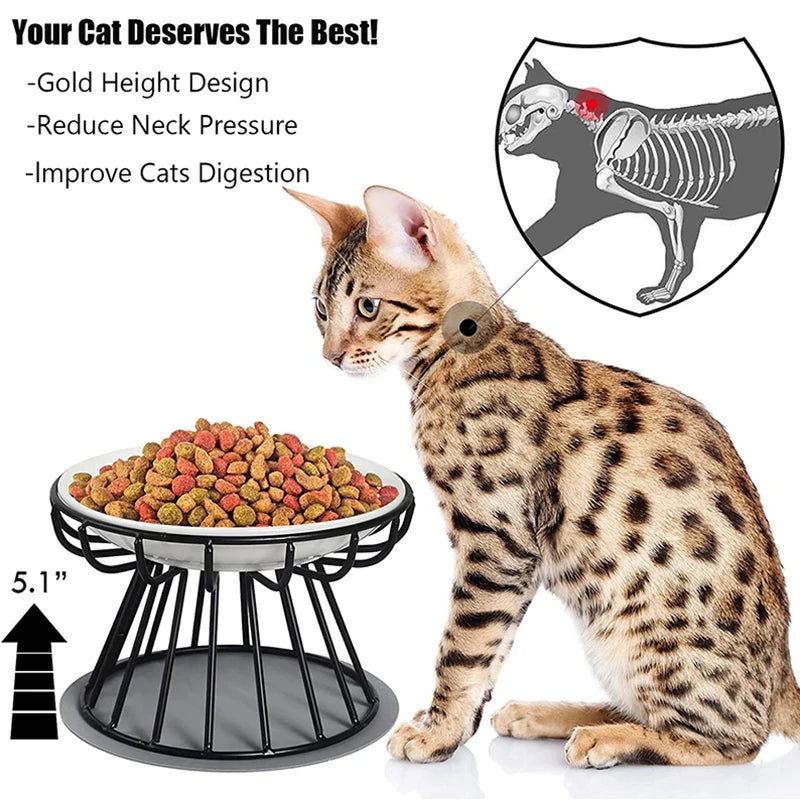 Cat Lift Bowl With Metal Stand Pet Ceramic Food Snacks Feeding Elevated Feeder Kitten Puppy Dish Dog Supplies Accessories - Slobuy