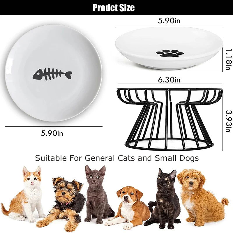 Cat Lift Bowl With Metal Stand Pet Ceramic Food Snacks Feeding Elevated Feeder Kitten Puppy Dish Dog Supplies Accessories - Slobuy