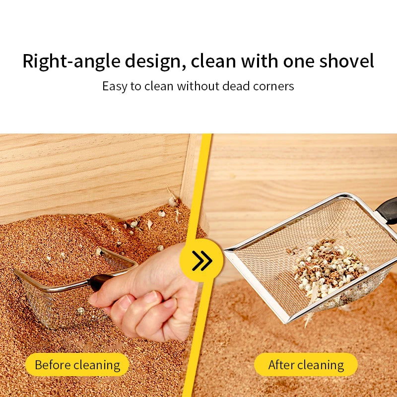 Cat Litter Shovel Stainless Steel Reptile Sand Substrate Shovel Clean Up Feces Fine Mesh Sifter For Bedding - Slobuy