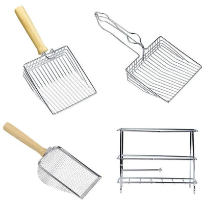 Cat Litter Shovel  Wood Handle Metal Scooper with Hook Portable Stainless Steel Sifting Kitten Toilet Cleaning Tool Pet Products - Slobuy