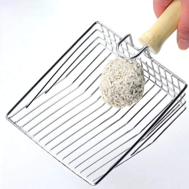 Cat Litter Shovel  Wood Handle Metal Scooper with Hook Portable Stainless Steel Sifting Kitten Toilet Cleaning Tool Pet Products - Slobuy