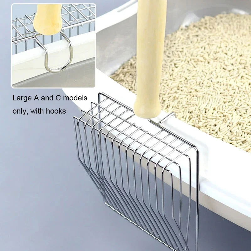 Cat Litter Shovel  Wood Handle Metal Scooper with Hook Portable Stainless Steel Sifting Kitten Toilet Cleaning Tool Pet Products - Slobuy