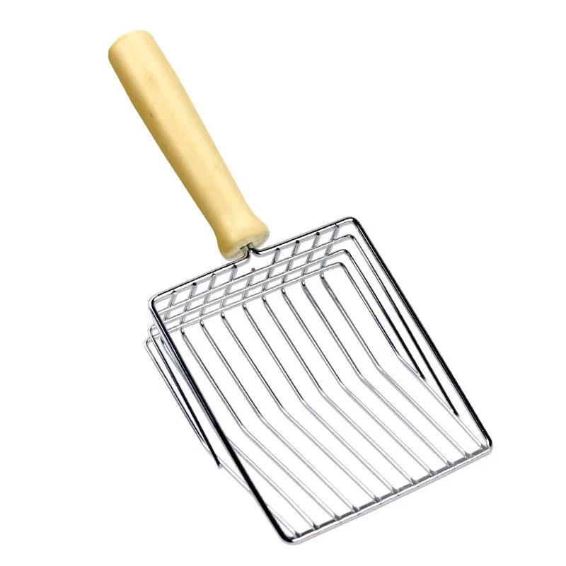 Cat Litter Shovel  Wood Handle Metal Scooper with Hook Portable Stainless Steel Sifting Kitten Toilet Cleaning Tool Pet Products - Slobuy